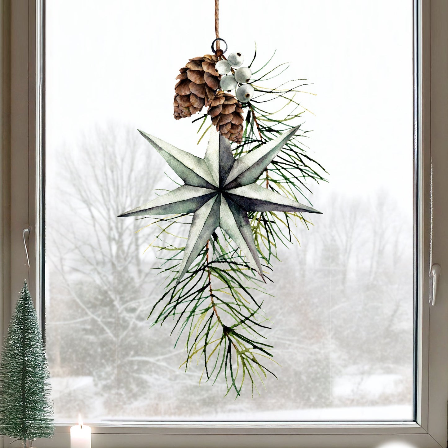 Christmas Pine & Star Window Decal
