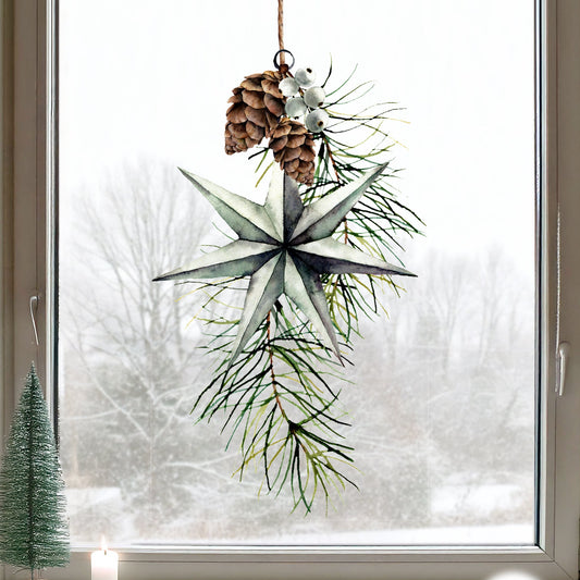 Christmas Pine & Star Window Decal