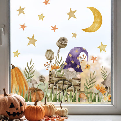 Autumn Pumpkin Gnome Window Decal