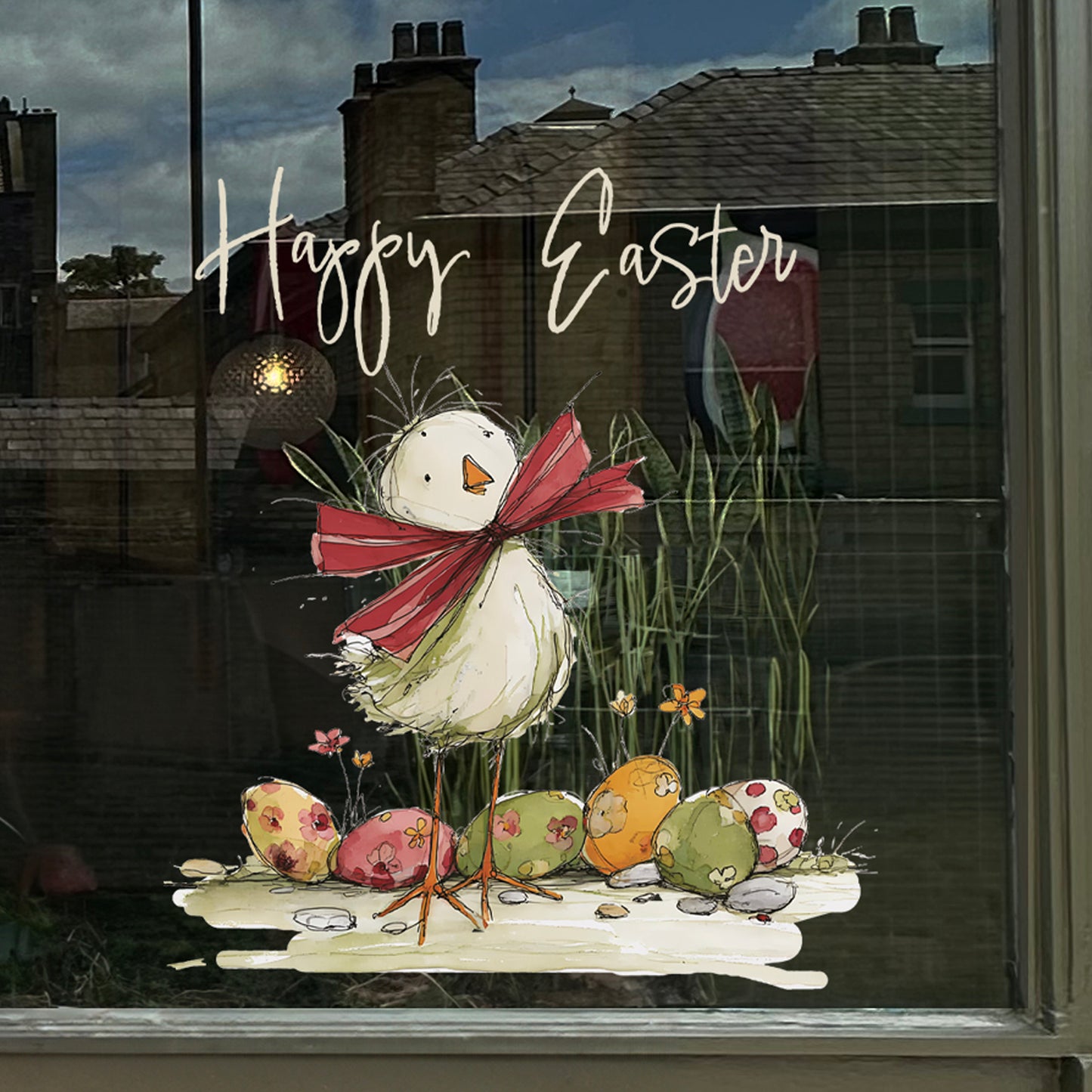 Quirky Easter Chick Border Window Decal