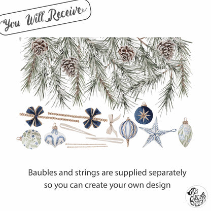 Christmas Blue Baubles & Pine Window Decoration - Reusable Clings for Shop & Home Winter Decor