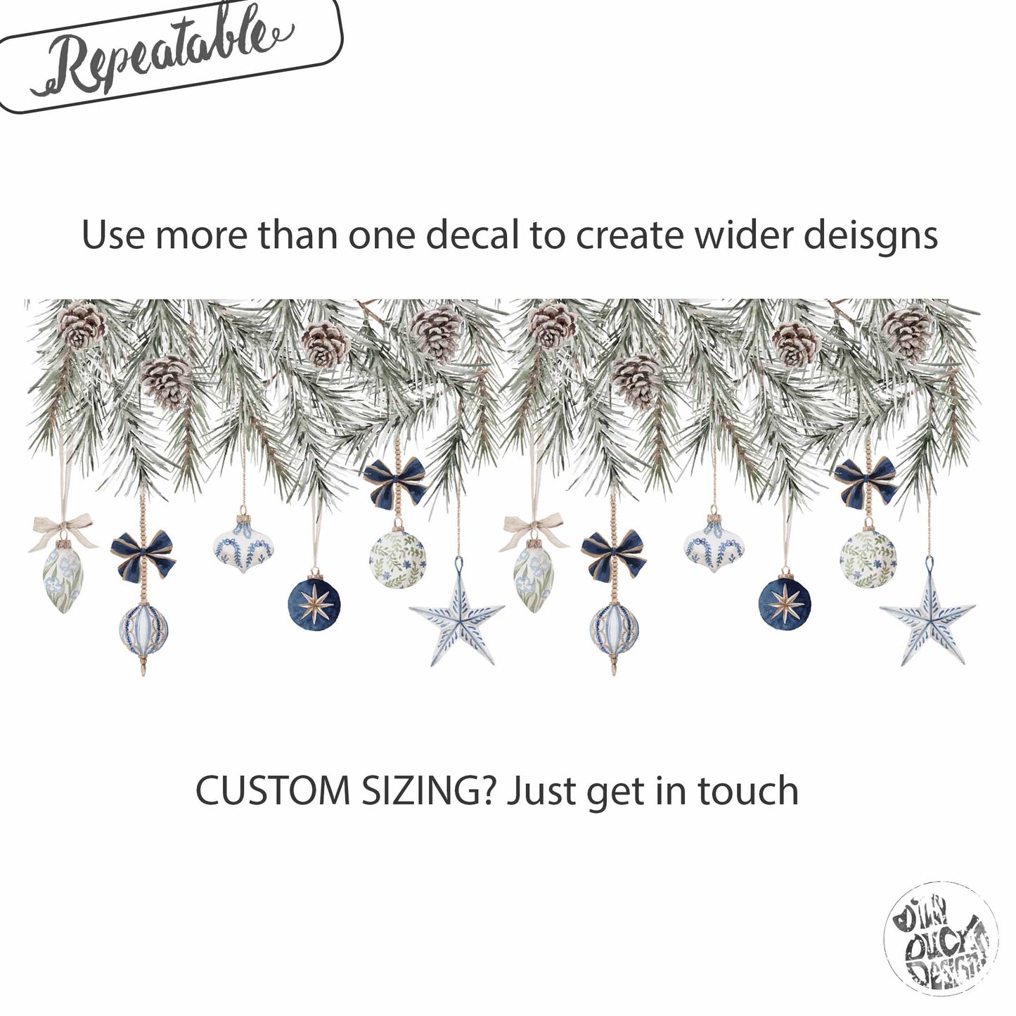 Christmas Blue Baubles & Pine Window Decoration - Reusable Clings for Shop & Home Winter Decor