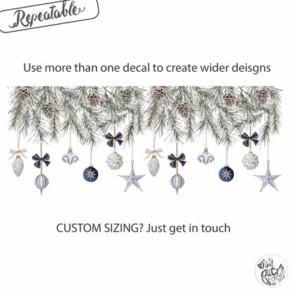 Christmas Blue Baubles & Pine Window Decoration - Reusable Clings for Shop & Home Winter Decor