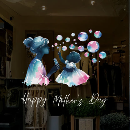 Mother & Child Blowing Bubbles Mother's Day Window Decal