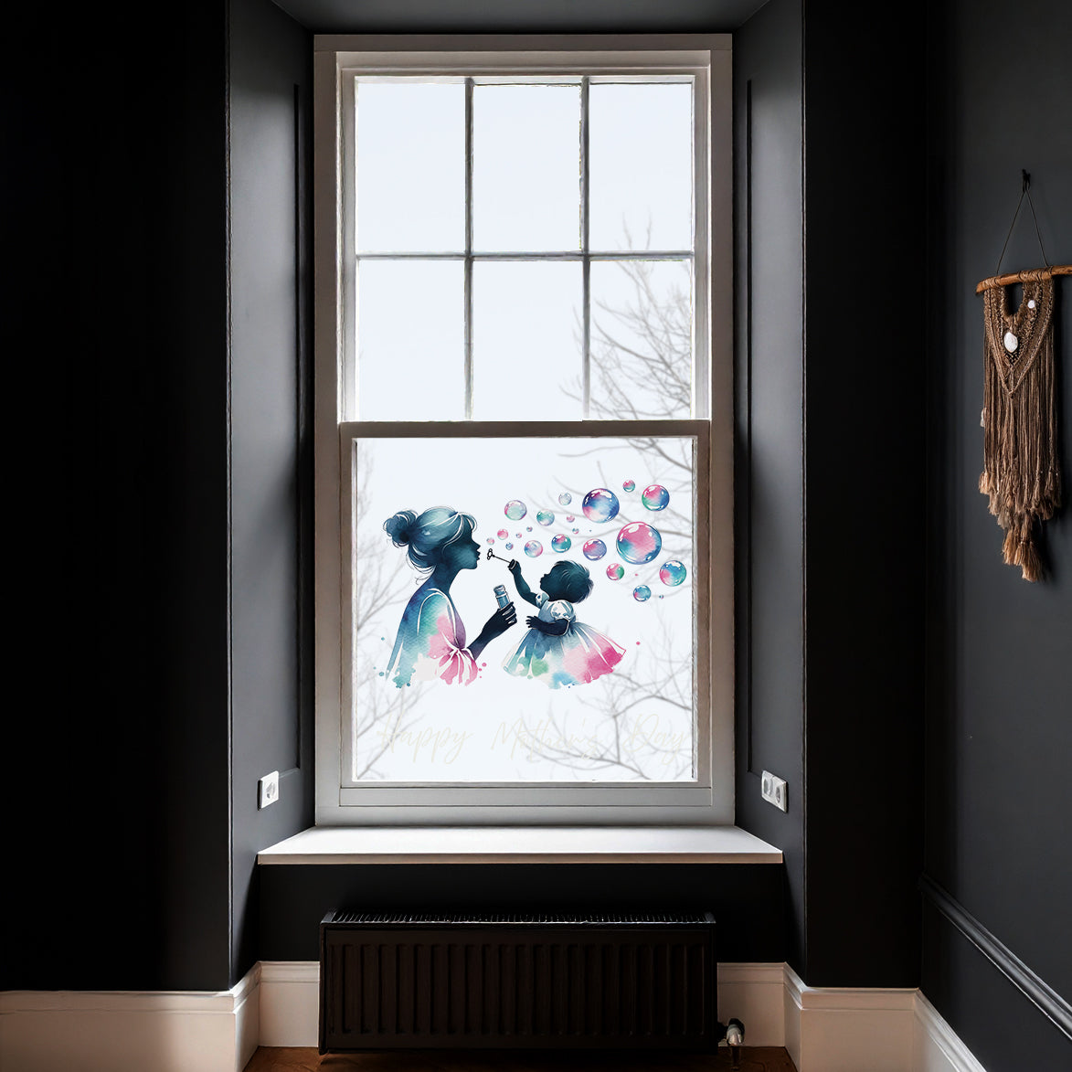 Mother & Child Blowing Bubbles Mother's Day Window Decal