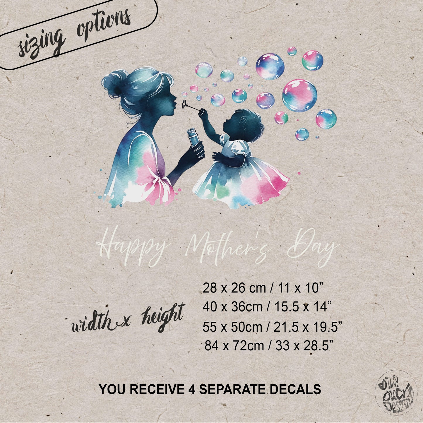 Mother & Child Blowing Bubbles Mother's Day Window Decal