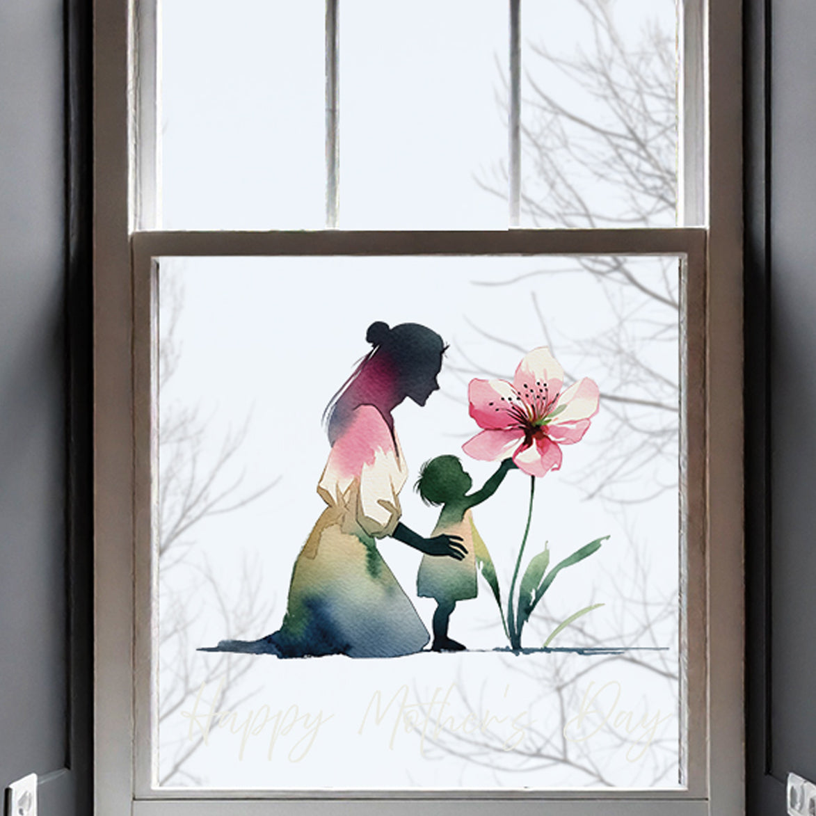 Kneeling Mother & Child with Flower Mother's Day Window Decal