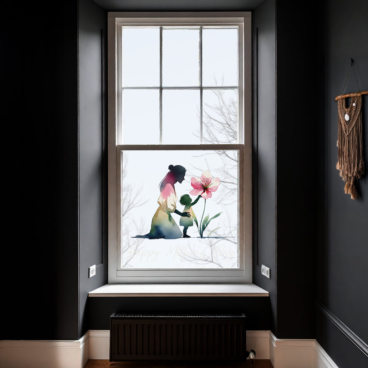 Kneeling Mother & Child with Flower Mother's Day Window Decal