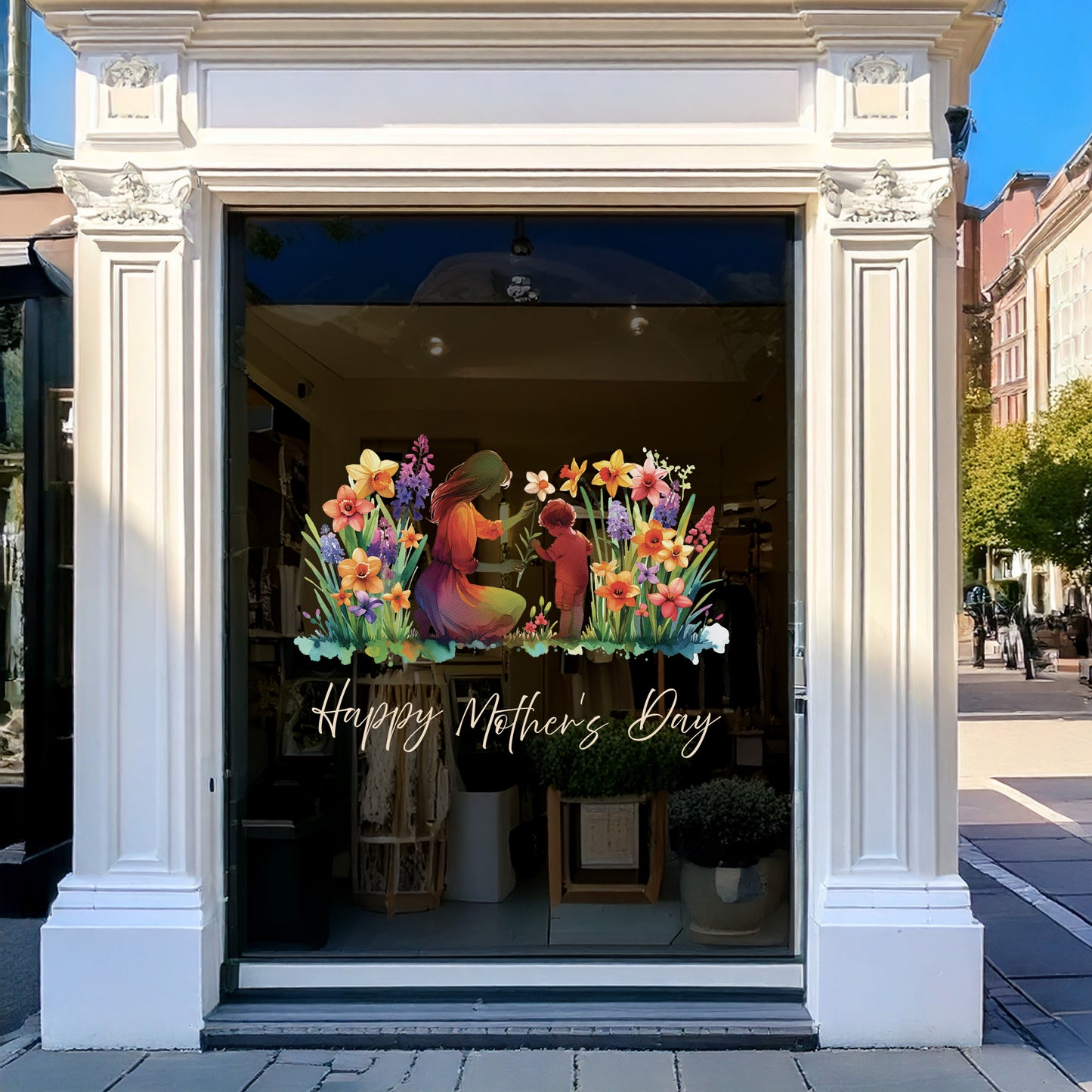 Mother & Child in Meadow Flowers Mother's Day Window Decal