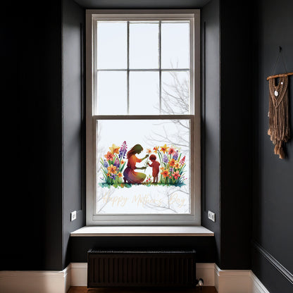 Mother & Child in Meadow Flowers Mother's Day Window Decal