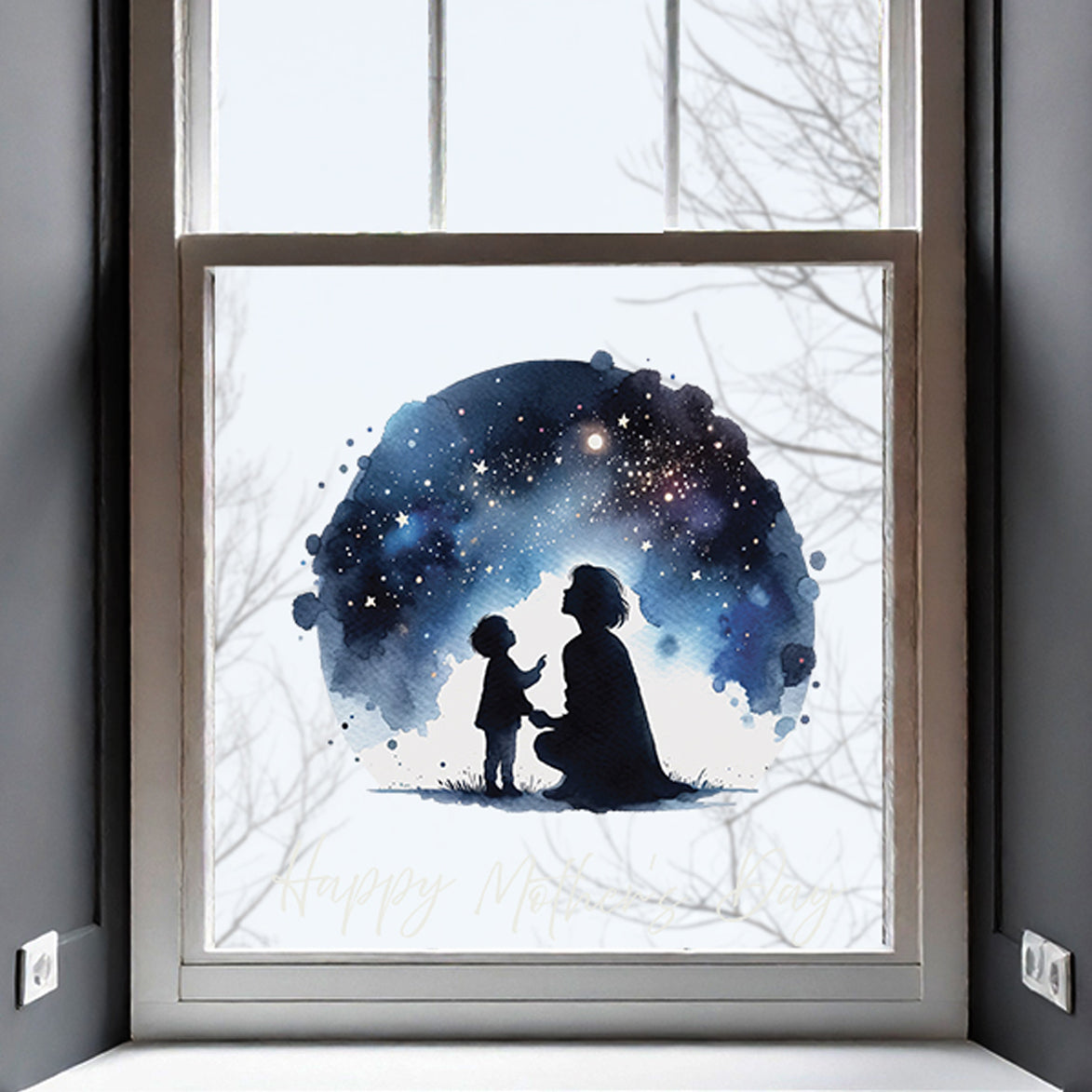 Mother & Child with Night Starry Sky Mother's Day Window Decal