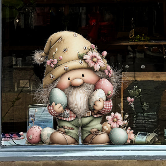 Spring Gnome with Easter Eggs Window Decal