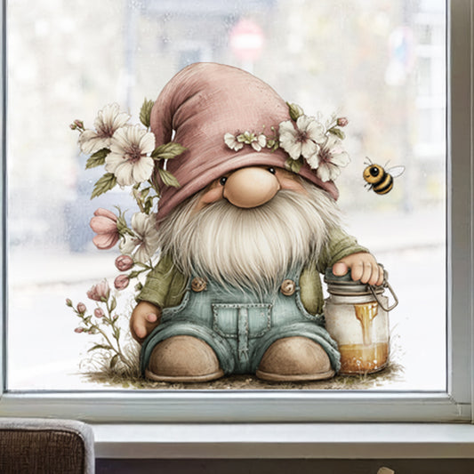 Spring Gnome with Honey Pot Window Decal
