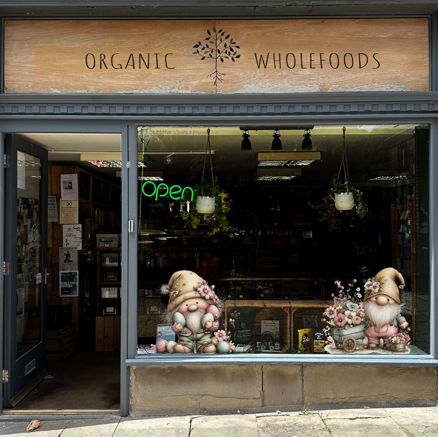 Spring Gnome with Flowers in Wheelbarrow Window Decal