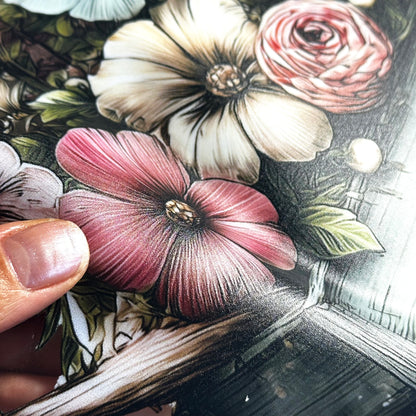 Spring Gnome with Flowers in Wheelbarrow Window Decal