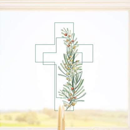 Easter Cross Spring Leaf Window Decal