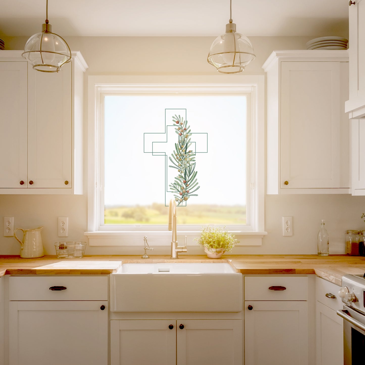 Easter Cross Spring Leaf Window Decal