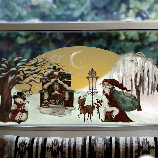 Father Christmas Winter Scene Window Decal