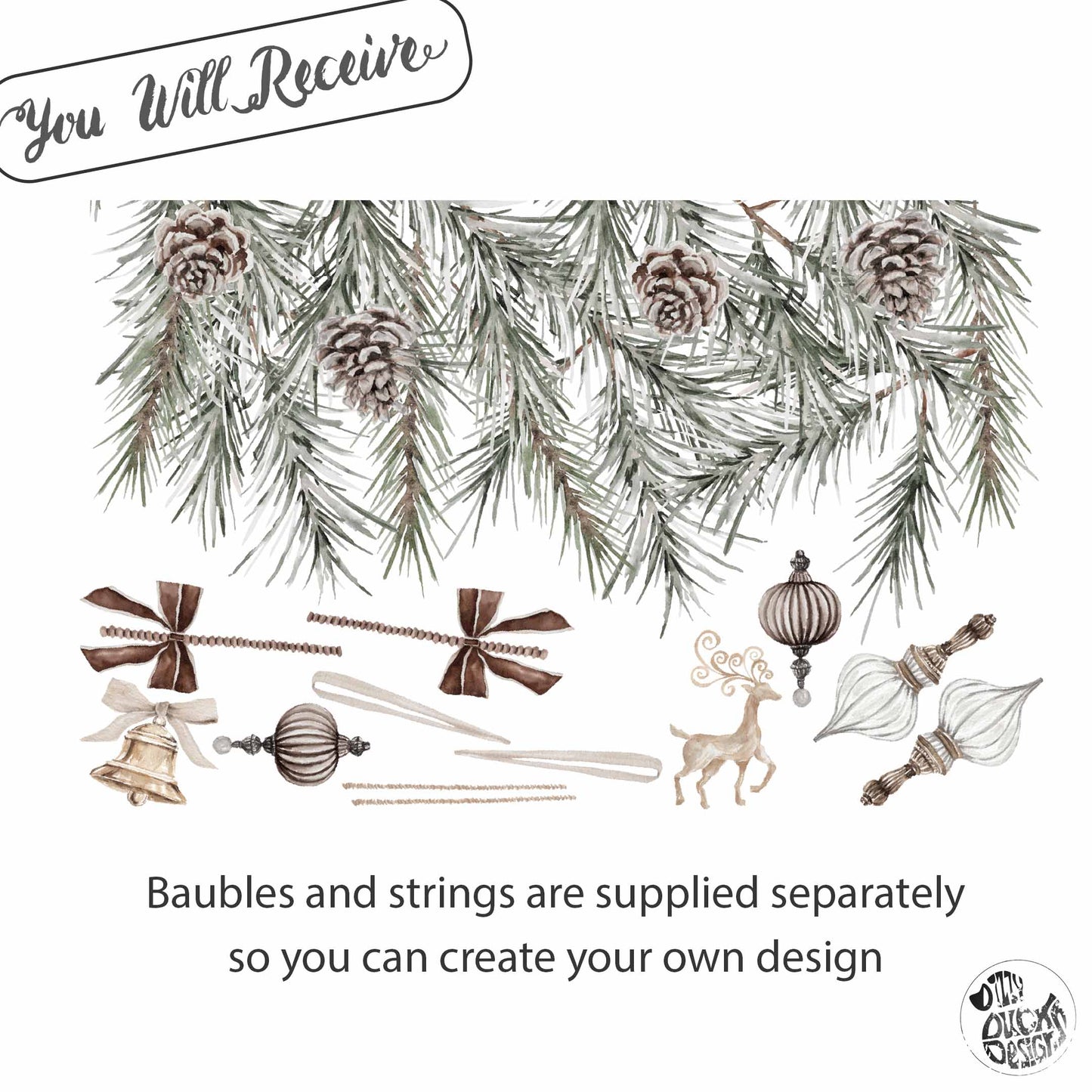 Christmas Baubles & Pine Window Decoration - Reusable Clings for Shop & Home Winter Decor