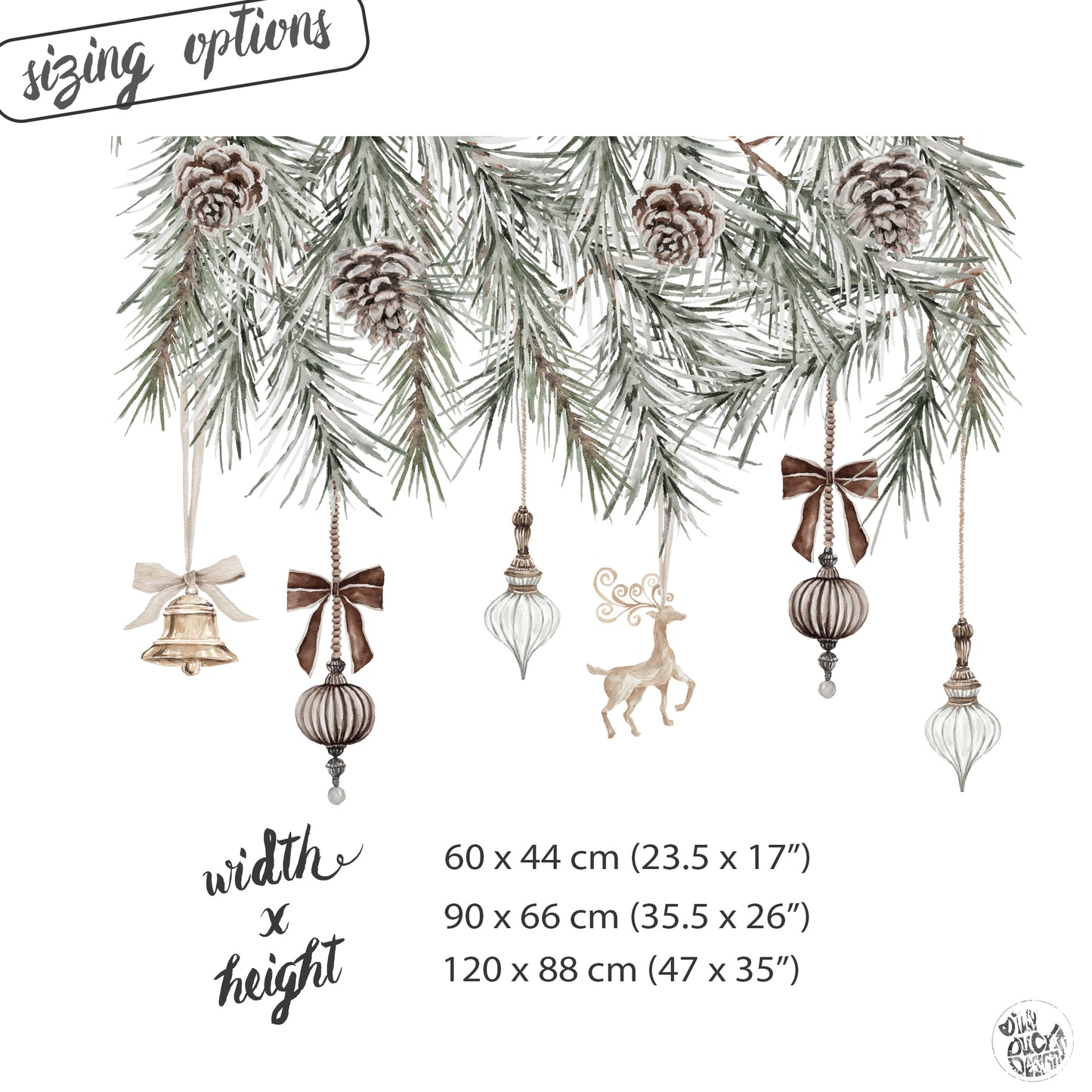 Christmas Baubles & Pine Window Decoration - Reusable Clings for Shop & Home Winter Decor