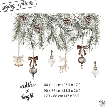 Christmas Baubles & Pine Window Decoration - Reusable Clings for Shop & Home Winter Decor