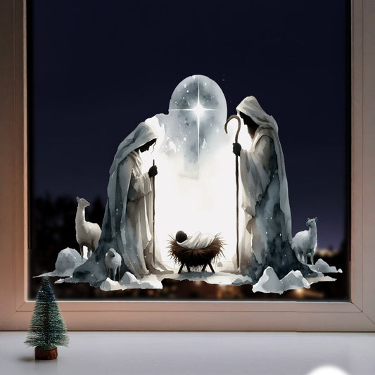 Watercolour Nativity Scene Christmas Window Decal