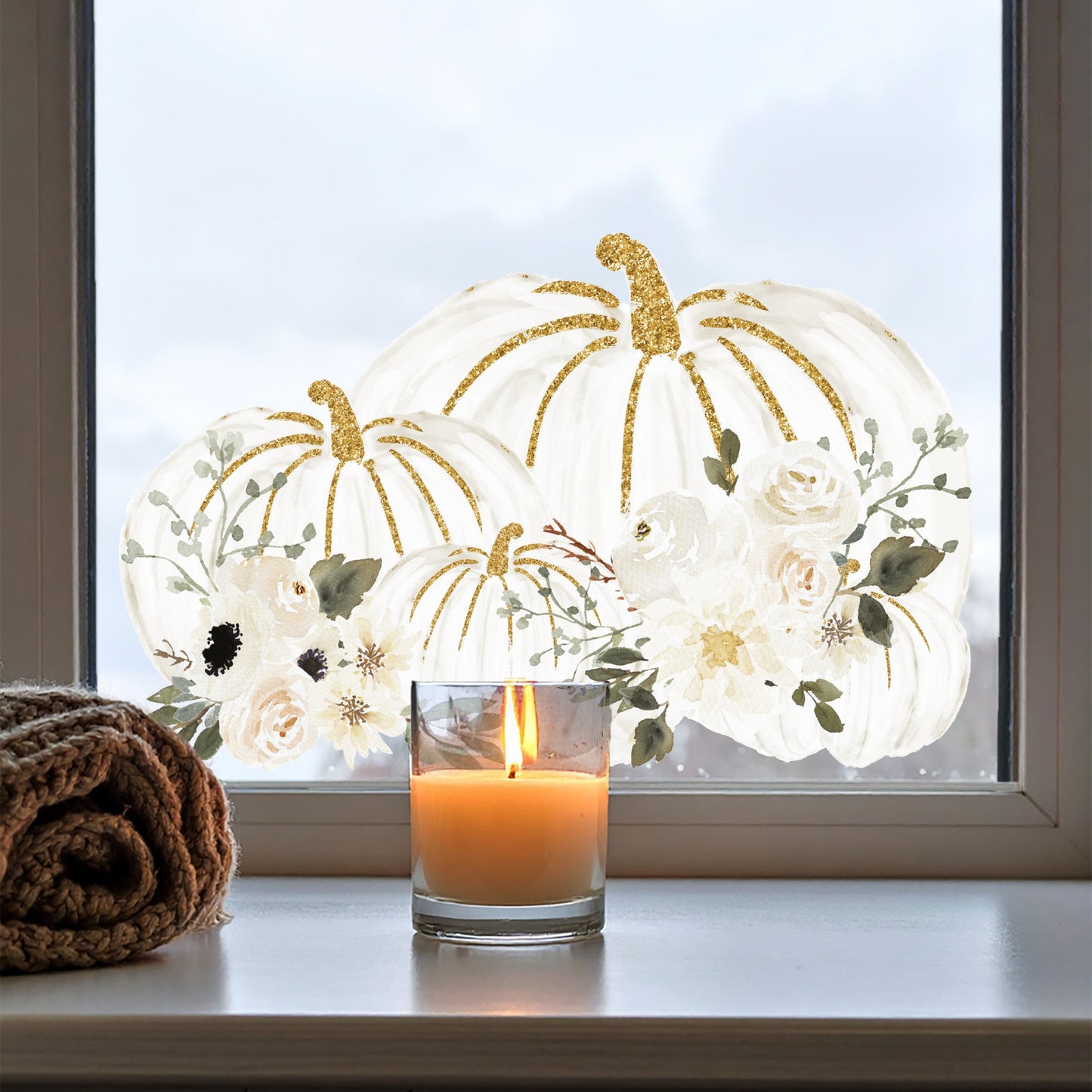 Autumn White Pumpkin Window Decal