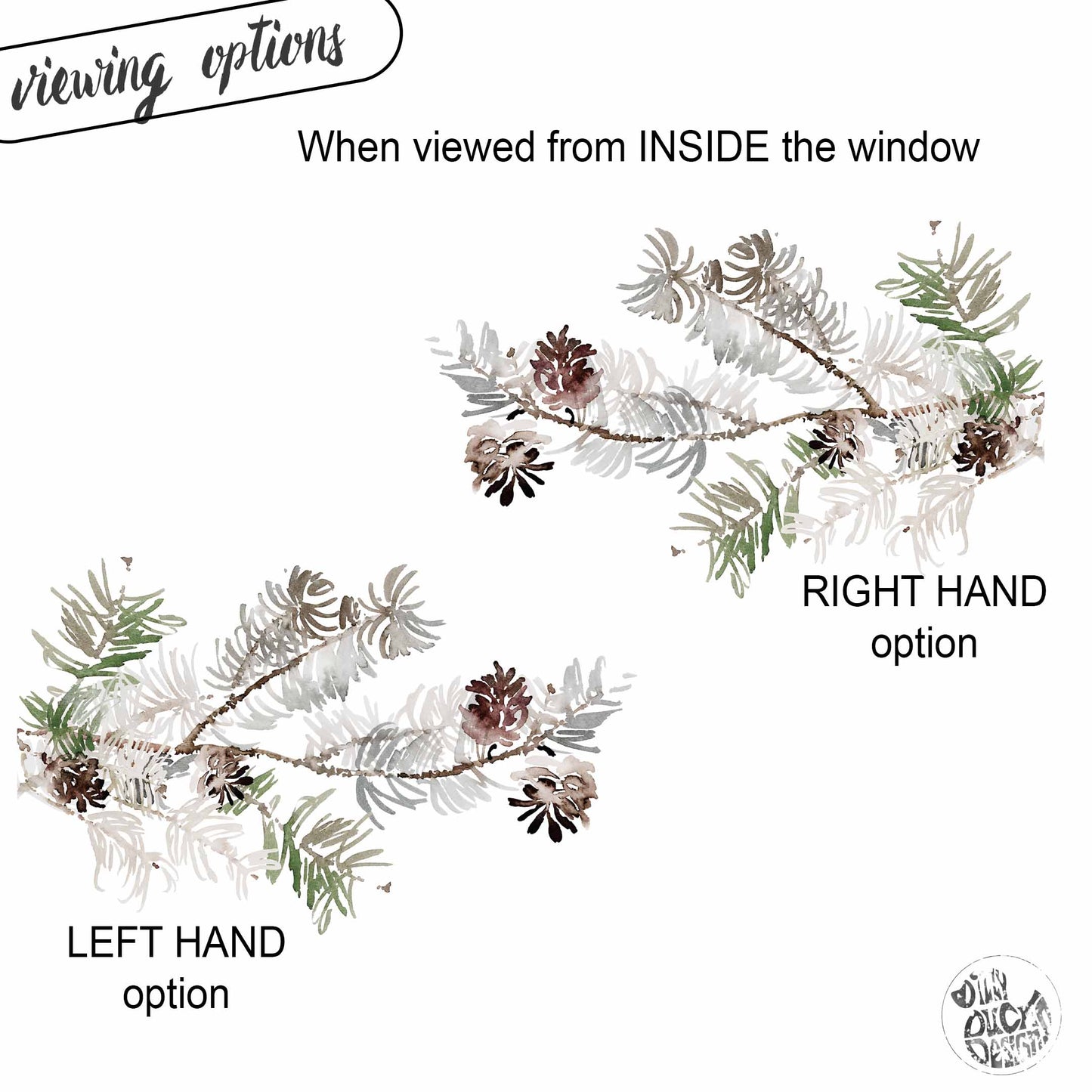Winter Pine Branch Window Decoration - Reusable Clings for Christmas