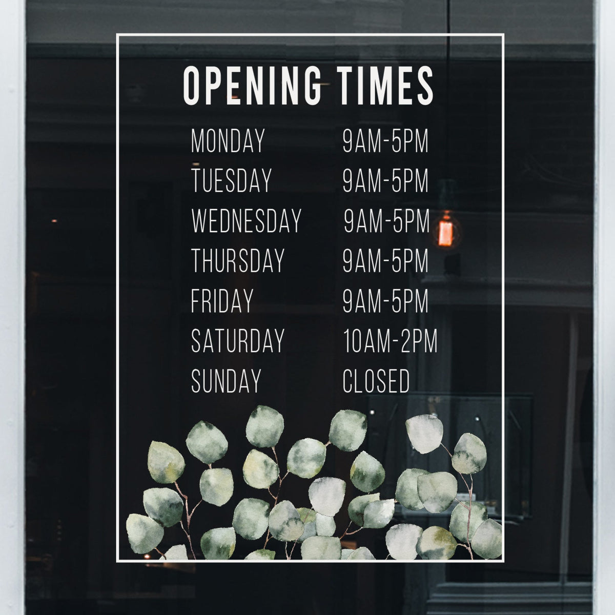 Shop Window Opening Times Eucalyptus Squared Box