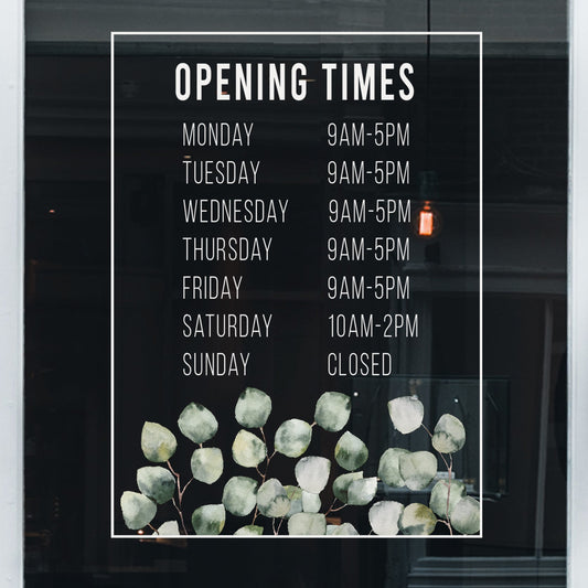 Shop Window Opening Times - Eucalyptus Squared Box
