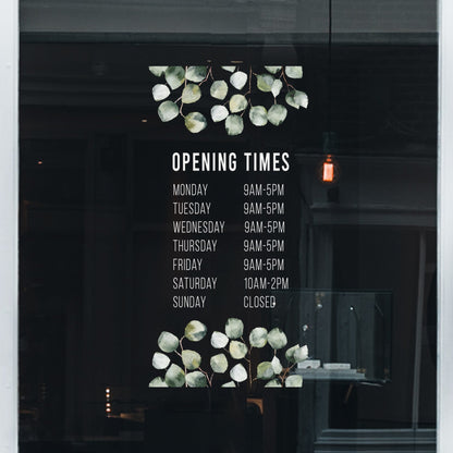 Shop Window Opening Times - Eucalyptus Borders