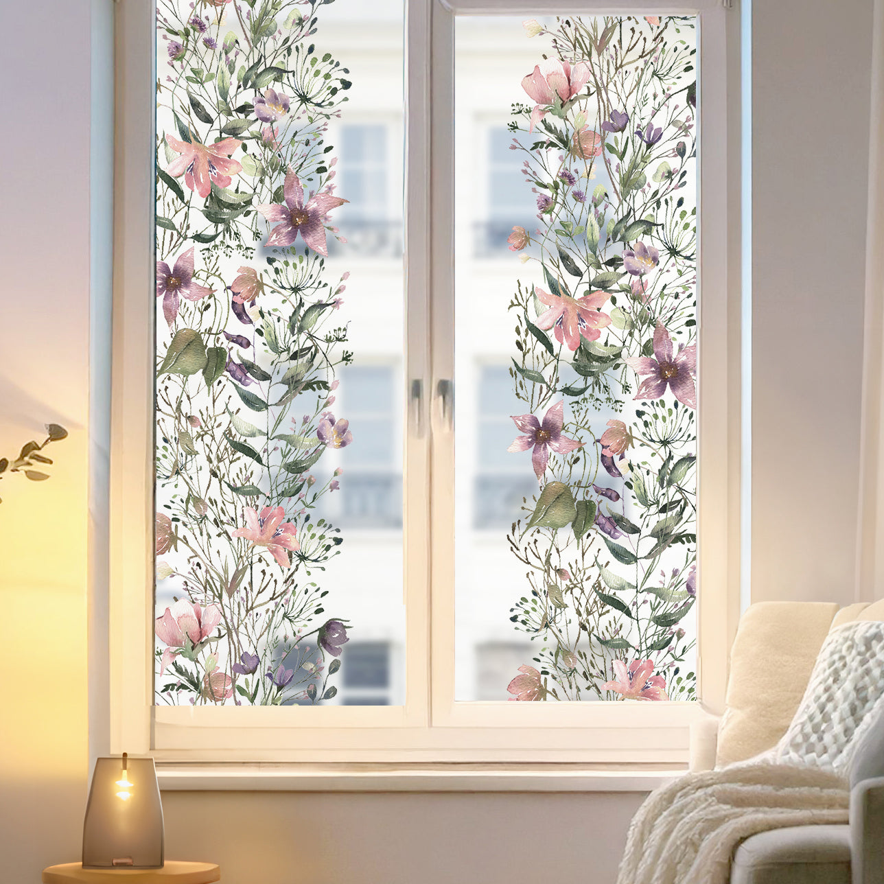 Pink Purple Summer Flowers Window Film Panel
