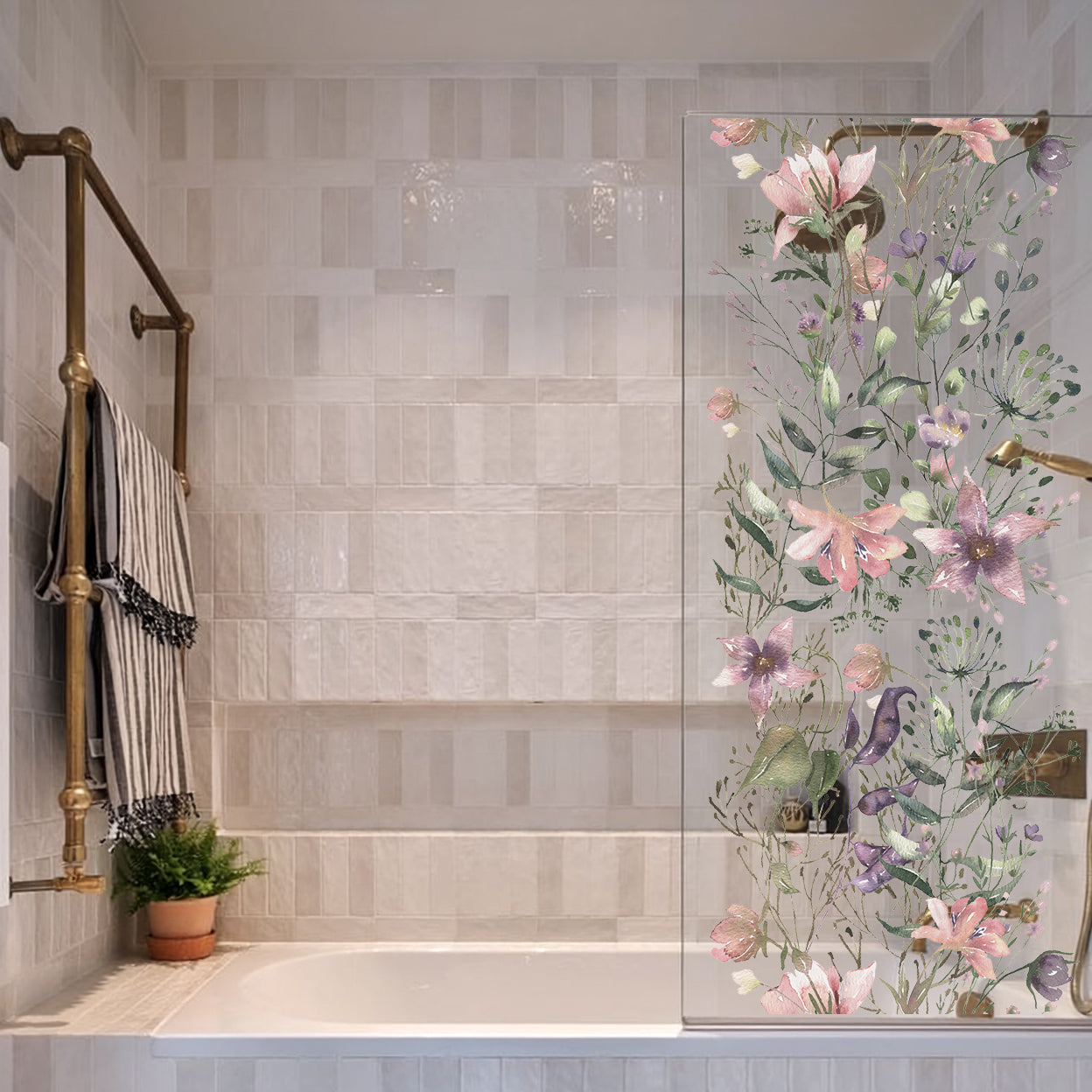 Pink Purple Summer Flowers Window Film Panel