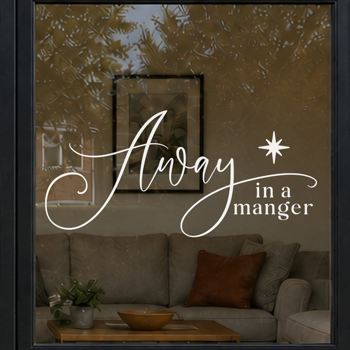 Away In A Manger Christmas Reusable Nativity Quote Window Cling