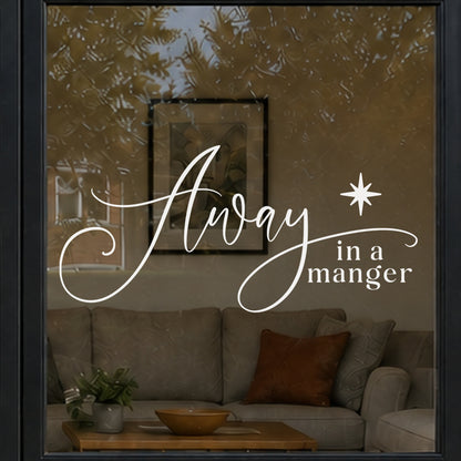 Away In A Manger Christmas Reusable Nativity Quote Window Cling