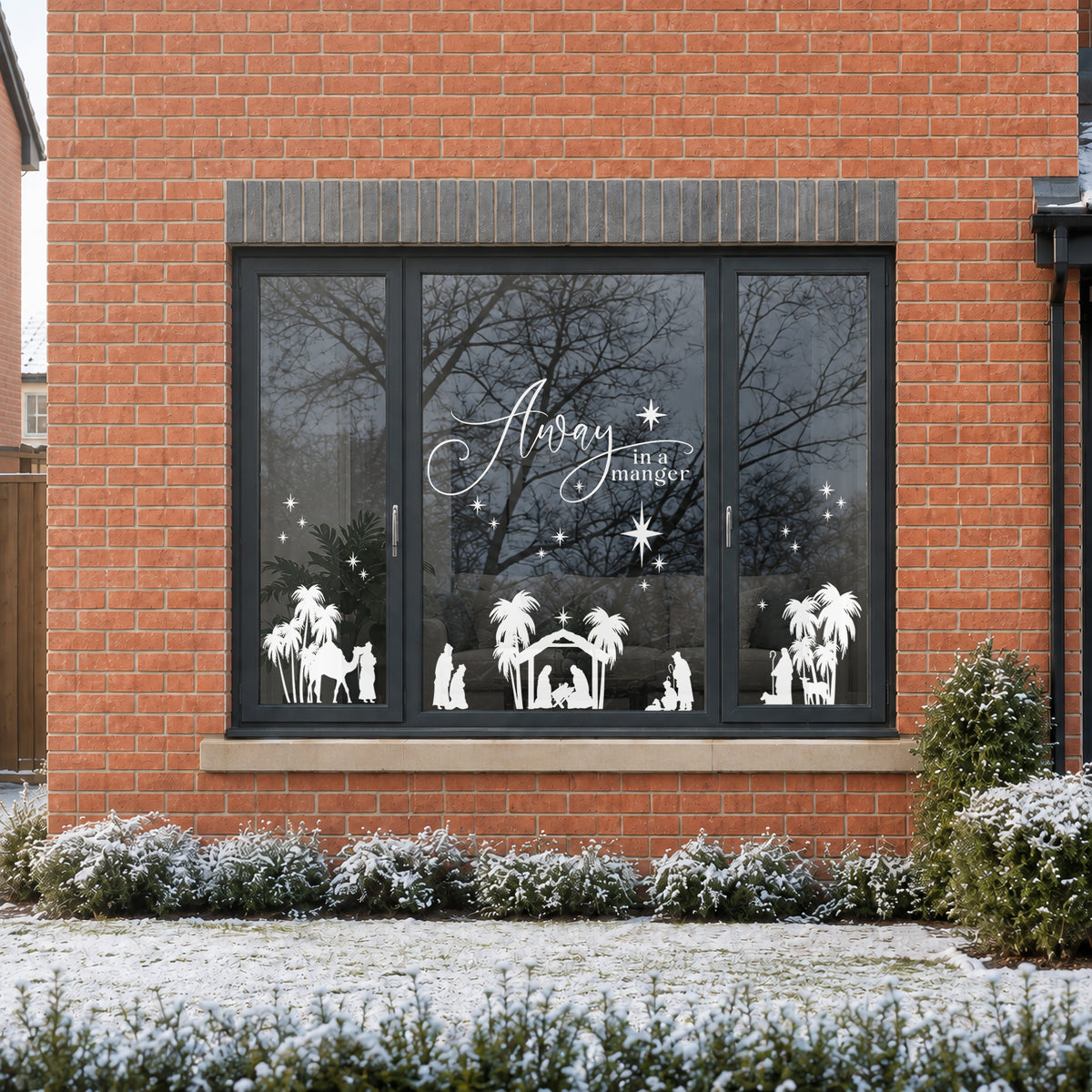 Away In A Manger Christmas Reusable Nativity Quote Window Cling