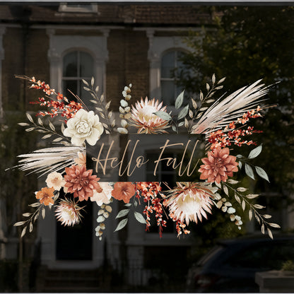 Custom Text Autumn Bohemain Flower Window Cling - Autumn Shop Display