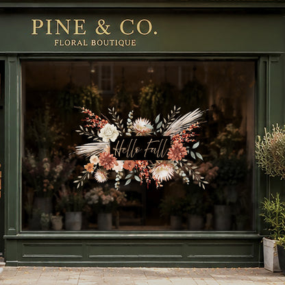 Custom Text Autumn Bohemain Flower Window Cling - Autumn Shop Display