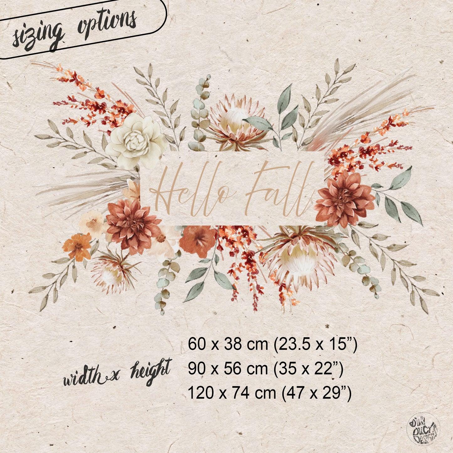 Custom Text Autumn Bohemain Flower Window Cling - Autumn Shop Display