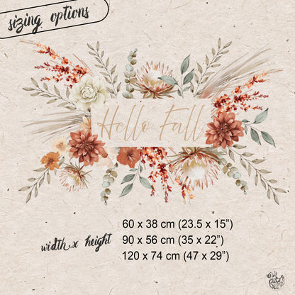 Custom Text Autumn Bohemain Flower Window Cling - Autumn Shop Display