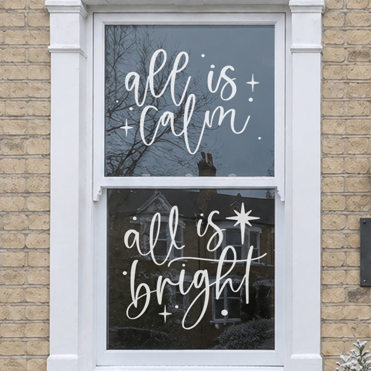 All Is Calm Reusable White Christmas Carol Quote Nativity Window Cling