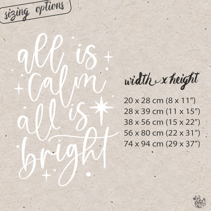 All Is Calm Reusable White Christmas Carol Quote Nativity Window Cling