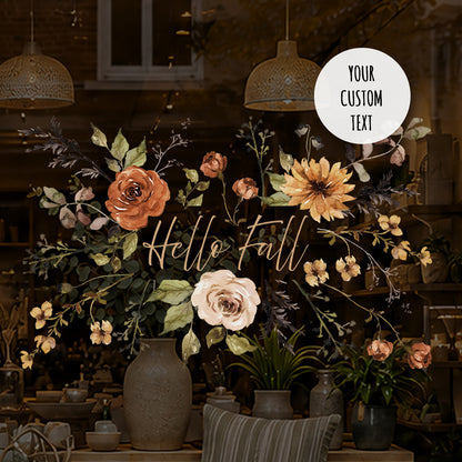 Custom Quote Text Earthy Flowers Window Cling - Autumn Decor