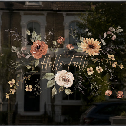 Custom Quote Text Earthy Flowers Window Cling - Autumn Decor