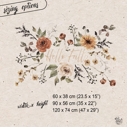Custom Quote Text Earthy Flowers Window Cling - Autumn Decor