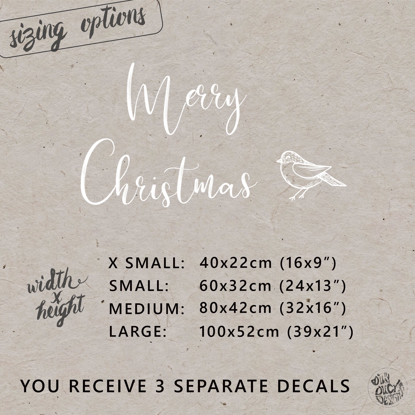 White Merry Christmas Quote with Robin Window Decal Set