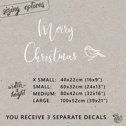 White Merry Christmas Quote with Robin Window Decal Set