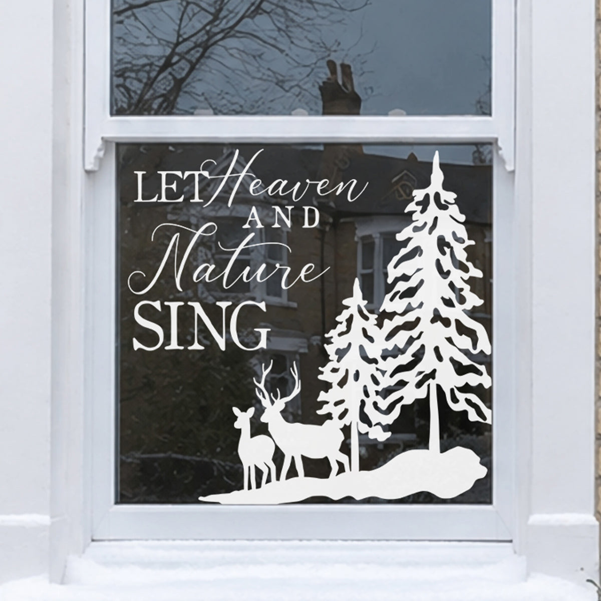 Let Heaven And Nature Sing Reusable White Christmas Carol Quote Nativity Window Cling