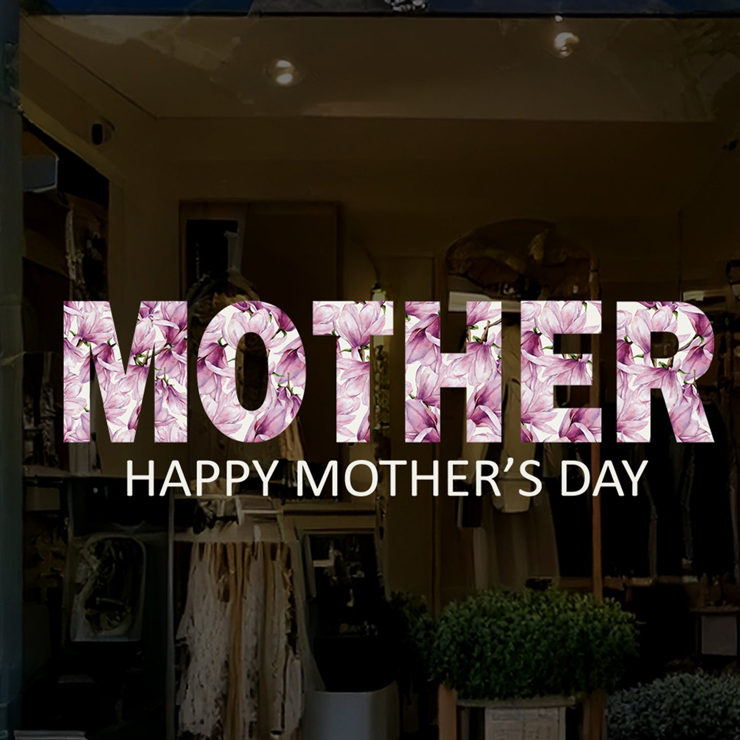 Happy Mother's Day Magnolia Flowers Window Decal Quote
