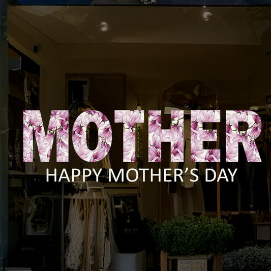 Happy Mother's Day Magnolia Flowers Window Decal Quote
